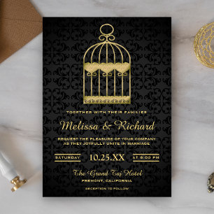 Elegante Goldene Vogelkäfig-Hochzeitseinladung im  Einladung