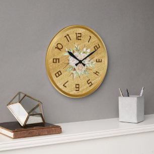 Elegante Goldene Wall Uhr mit Blume