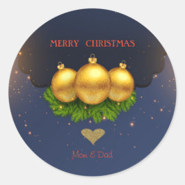 Elegante Goldene Weihnachtsball-Pine-Tree-Branchen Runder Aufkleber