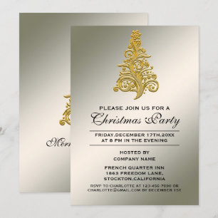 Elegante Goldene Weihnachtsbaum Firmenparty Einladung