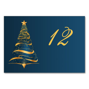 Elegante goldene Weihnachtsbaum-Hochzeit Chic Tischnummer