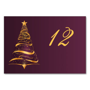 Elegante goldene Weihnachtsbaum-Hochzeit Chic Tischnummer