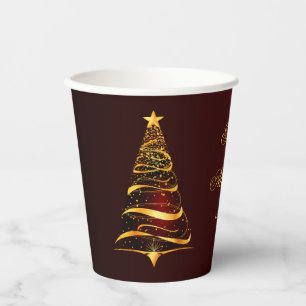 Elegante goldene Weihnachtsbaum-Hochzeit  Pappbecher
