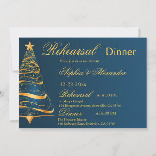 elegante goldene Weihnachtsbaum-Hochzeitsprobe  Einladung