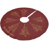 Elegante goldene Weihnachtsbäume auf dunkelrotem Polyester Weihnachtsbaumdecke (Schrägansicht)
