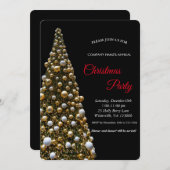 Elegante goldene Weihnachtsbaumleuchten Einladung (Vorne/Hinten)