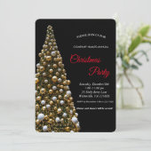 Elegante goldene Weihnachtsbaumleuchten Einladung (Stehend Vorderseite)