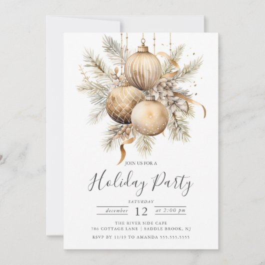 Elegante Goldene Weihnachtsfeier Einladung (Vorderseite)