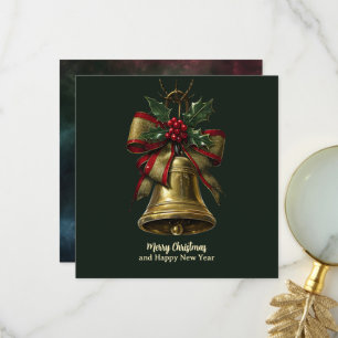 Elegante goldene Weihnachtsglocke mit festlichem S Dankeskarte
