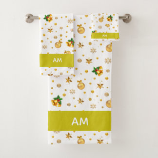 Elegante goldene Weihnachtsikonen & Monogramm auf  Badhandtuch Set