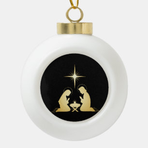 Elegante Goldene Weihnachtskrippe   Moderne christ Keramik Kugel-Ornament