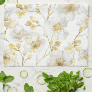 Elegante goldene weiße Blumen Brautdusche Geschirrtuch