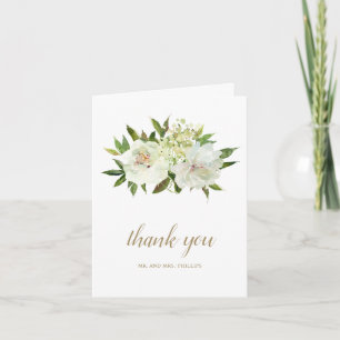 Elegante goldene weiße florale moderne Hochzeit Dankeskarte
