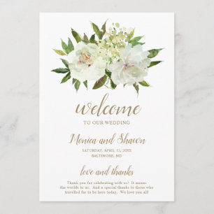 Elegante goldene weiße florale moderne Hochzeit Programm