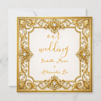 Elegante Goldene Weiße Perlen-Hochzeitseinladung Einladung