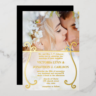 Elegante Goldene Wirbel-Foto-Hochzeit Folieneinladung