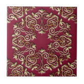 Elegante Goldene Wirbel und Kurven über Burgund Ro Fliese (Vorderseite)