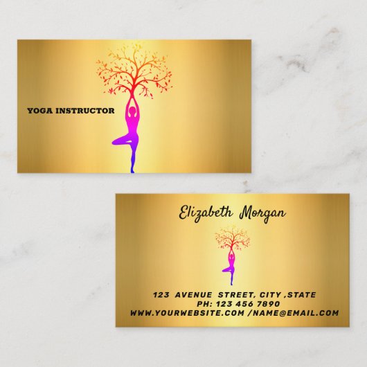 Elegante goldene Yoga-Visitenkarte für Ihr Geschäf Visitenkarte (Vorne/Hinten)