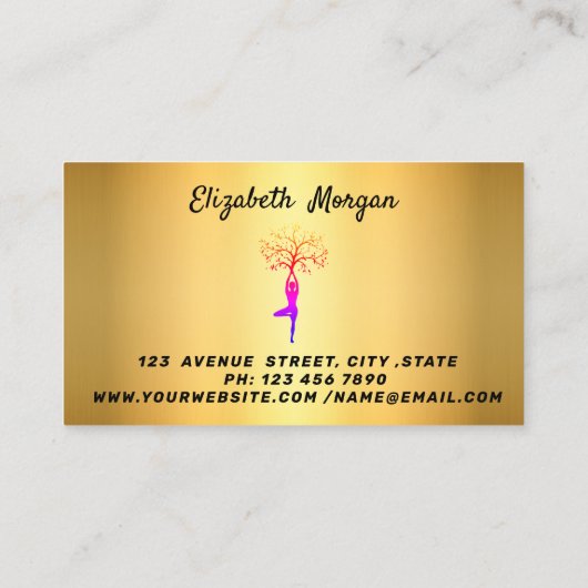 Elegante goldene Yoga-Visitenkarte für Ihr Geschäf Visitenkarte (Rückseite)