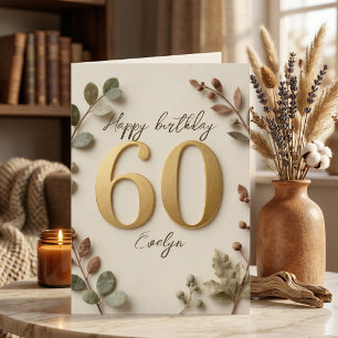 Elegante Goldene Zahlen Botanisch 60. Geburtstag Karte
