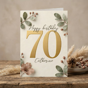 Elegante Goldene Zahlen Botanisch 70. Geburtstag Karte