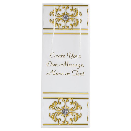 Elegante goldene Ziergrenze mit Diamantakzent Geschenktüte Für Weinflaschen (Vorderseite)