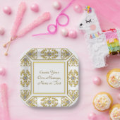 Elegante goldene Ziergrenze mit Diamantakzent Pappteller (Party)