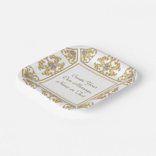 Elegante goldene Ziergrenze mit Diamantakzent Pappteller (Gewinkelt)