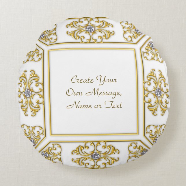 Elegante goldene Ziergrenze mit Diamantakzent Rundes Kissen (Vorderseite)