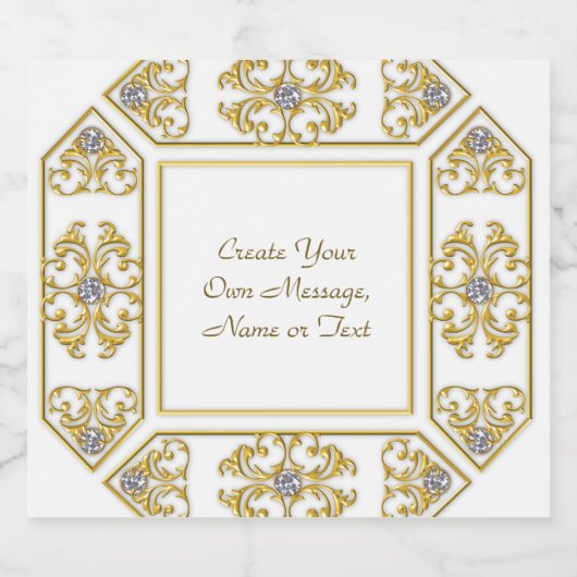 Elegante goldene Ziergrenze mit Diamantakzent Schaumweinetikett (Einzelnes Label)