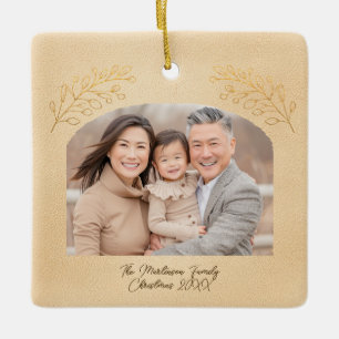 Elegante goldene Zweige Bogen Foto Beige Keramikornament