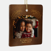 Elegante goldene Zweige Bogen Foto Braun Keramikornament (Rechts)