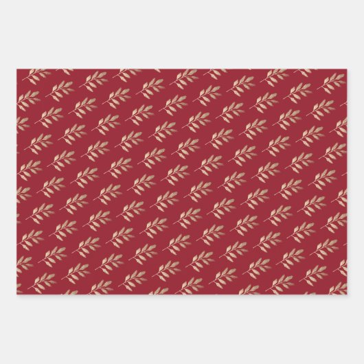 Elegante Goldene Zweigstelle Rot und Grün Weihnach Geschenkpapier Set (Vorderseite)