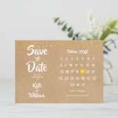 Elegante Goldenen Herzen Kalender Rustikales Boho Save The Date (Stehend Vorderseite)