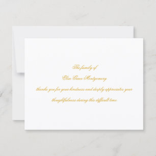 Elegante Goldenrod-Script-Trauerbestätigungen Dankeskarte