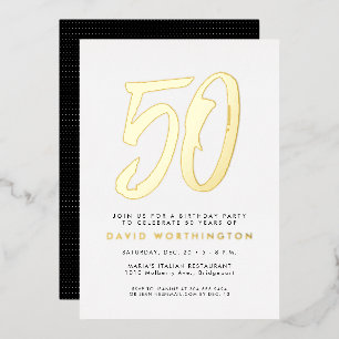 Elegante goldfarbene 50. Geburtstagsfeier-Folieein Folieneinladung