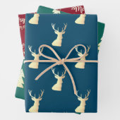 Elegante goldfarbene, blaue Weihnachtsmuster Geschenkpapier Set (Beispiel)