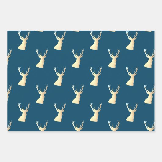 Elegante goldfarbene, blaue Weihnachtsmuster Geschenkpapier Set (Vorderseite)