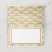 Elegante Goldfarbene Kunst-Deco Fan Hochzeit Platzkarte (Außenseite Aufgefaltet)
