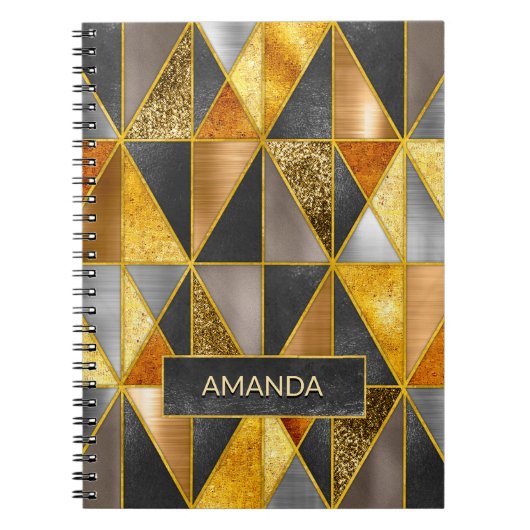 Elegante goldfarbene, silberfarbene geometrische D Notizblock (Vorderseite)