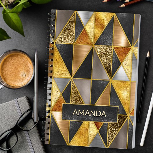 Elegante goldfarbene, silberfarbene geometrische D Notizblock