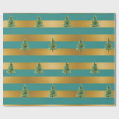 Elegante goldfarbene Streifen, Kiefernbäume, Urlau Geschenkpapier (Flach)