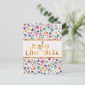 Elegante, goldfarbene Wildblume Save the Date Postkarte (Stehend Vorderseite)