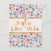 Elegante, goldfarbene Wildblume Save the Date Postkarte (Vorderseite)