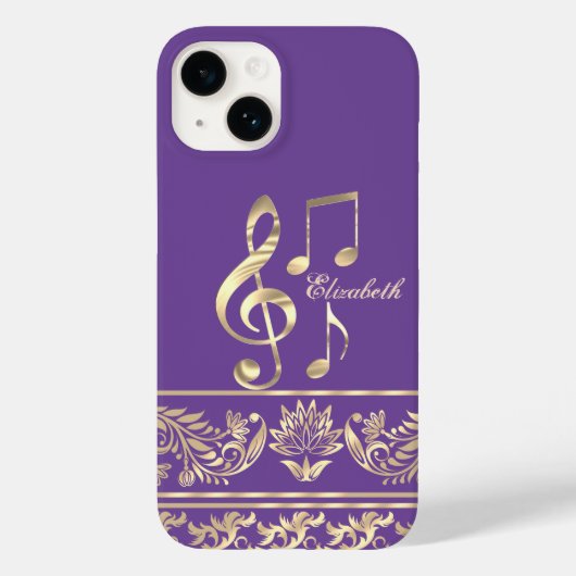 Elegante Goldflora, Violinschlüssel, Lila Case-Mate iPhone Hülle (Rückseite)