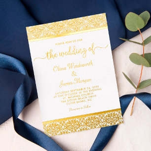 Elegante Goldfoil Damask White Wedding Folieneinladung