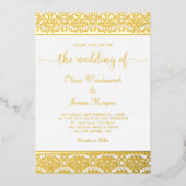 Elegante Goldfoil Damask White Wedding Folieneinladung (Vorderseite)
