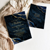Elegante Goldfoil Navy Agate Marmorhochzeit Folieneinladung