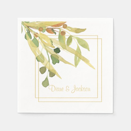 Elegante Goldfoliage Wasserfarbe Gerahmt Serviette (Vorderseite)