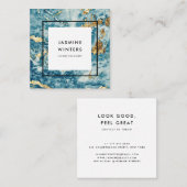 Elegante Goldfolie blaue Marmorfarbe minimal Quadratische Visitenkarte (Vorne/Hinten)